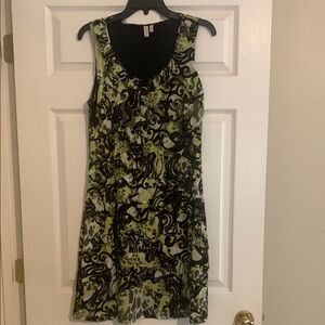Madison Elegant Green and Black Patterned Dress